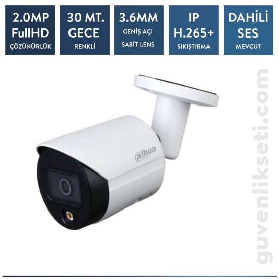 Dahua IPC-HFW2239S-SA-LED-0360B-S2 2 MP Full Color H.265+ Bullet Sesli Kamera(30m Tamamlayıcı ISIK)